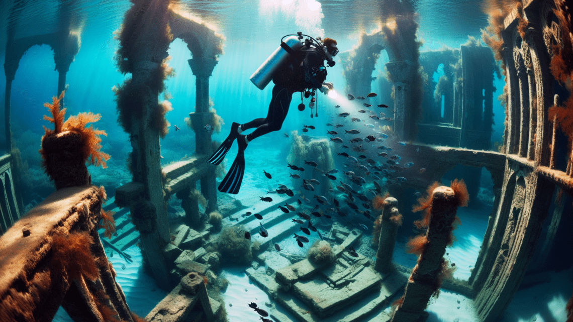 Tauchen zu antiken Ruinen unter Wasser